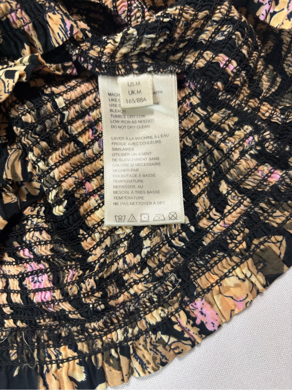 Free People Black Smocked Crop Top with Gold and Pink Floral Details - Picture 8 of 9